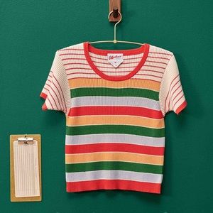 Mother The Itty Bitty Scoop Neck Tee in Rainbow Multi Stripe